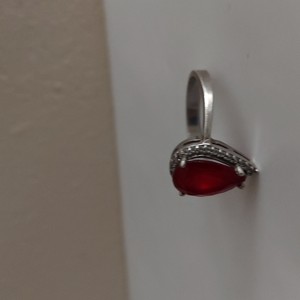 Vintage Ruby Red Teardrop Pear Shape Sterling Sil… - image 4